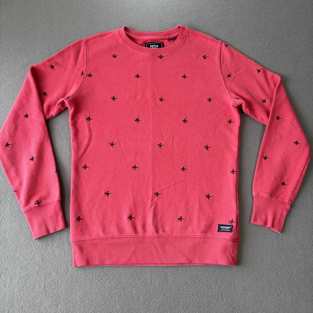 Superdry Premium Sweatshirt Mens S Red Airplane Embroidered Crewneck Urban Logo‎